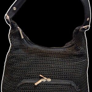 Vintage Black Crochet Woven Hobo Shoulder Bag - 90s Boho Style